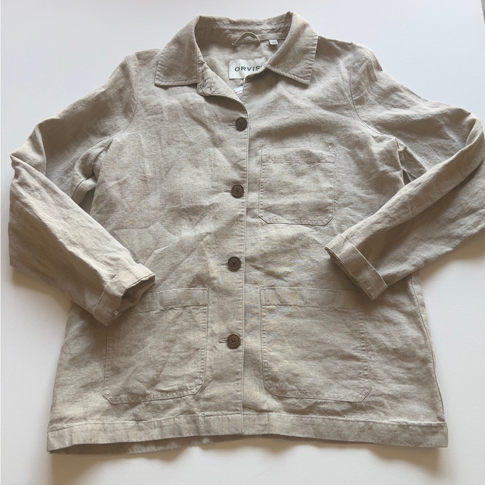 NWT Orvis Linen Jacket Women's XS Light Tan Front Pockets-Buttons Up (G4)